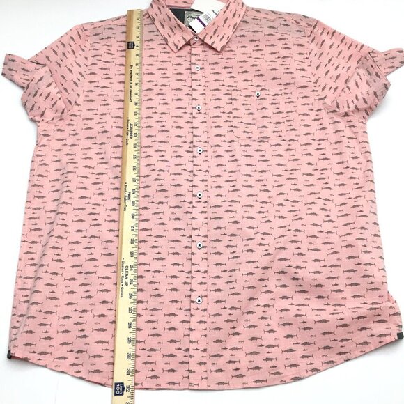 NEW Flag & Anthem Men's Pink Fish Print Shirt Short Sleeves Button Front XXL - Picture 6 of 8
